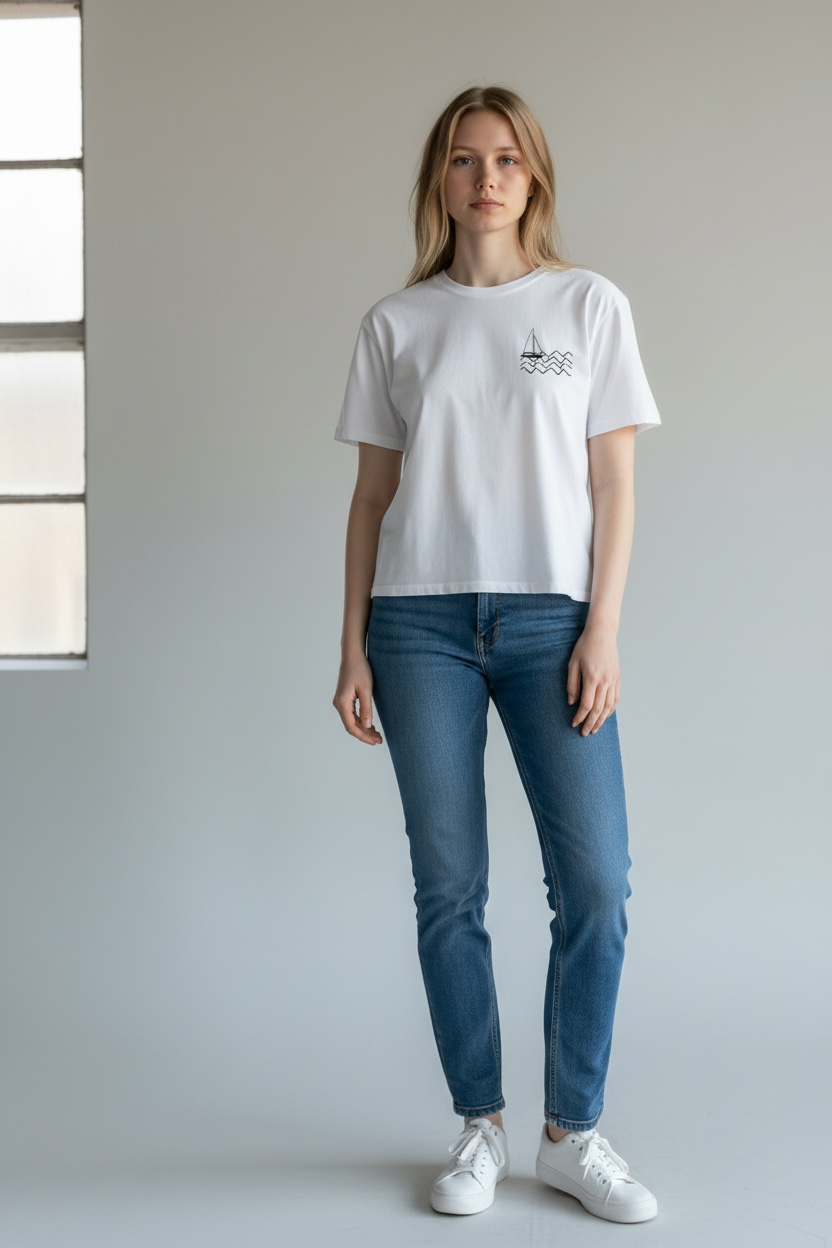 Small Waves Relaxed Fit Damen T-Shirt aus Modal - white