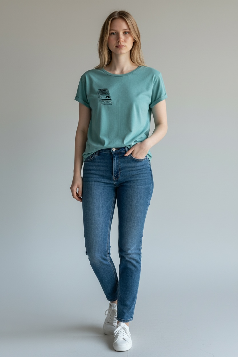 Kassettenrekorder Rolled Sleeve Damen T-Shirt - stone washed sage green
