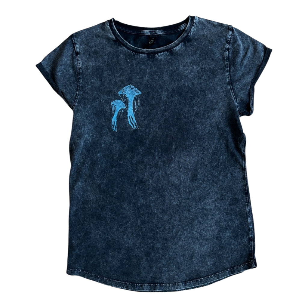 Quallen Rolled Sleeve Damen T-Shirt - Acid Black