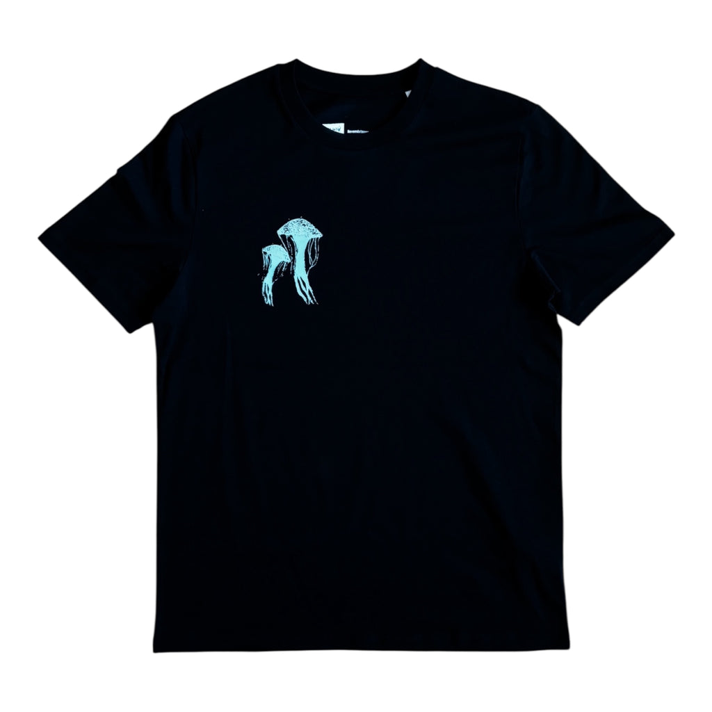 Quallen – Handbedrucktes Bio T-Shirt - Türkis / Schwarz