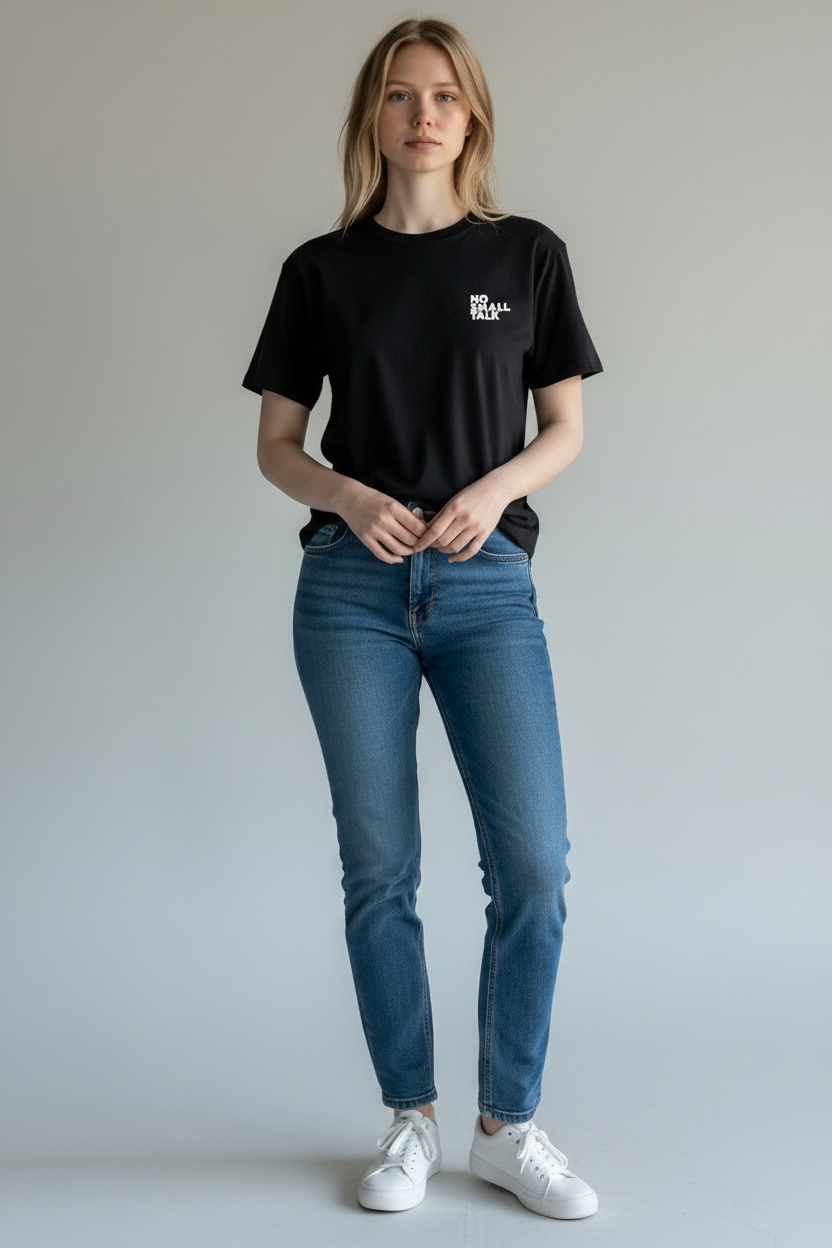 NO SMALL TALK Relaxed Women’s T-Shirt – Stone Washed Black