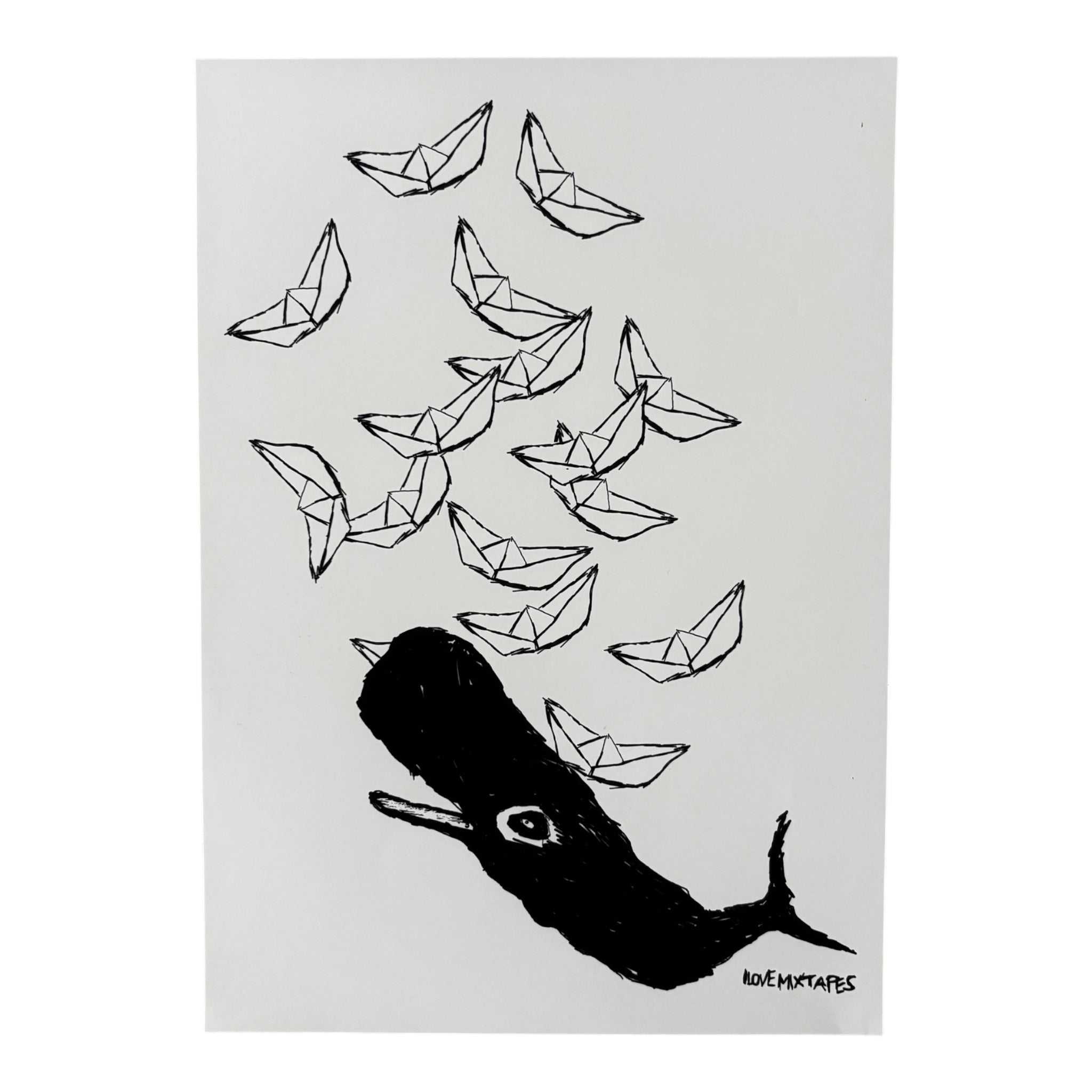 Der Wal und die Papierschiffchen A4 Kunstdruck