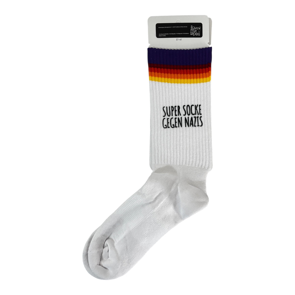 Handbedruckte „Super Socken gegen Nazis“ Socken – fair, bio & mit Liebe im Atelier gefertigt Unisex