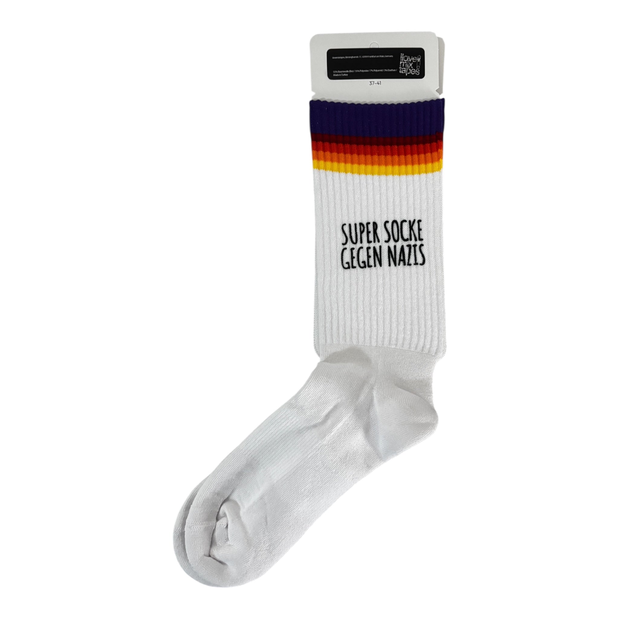 Handbedruckte „Super Socken gegen Nazis“ Socken – fair, bio & mit Liebe im Atelier gefertigt Unisex