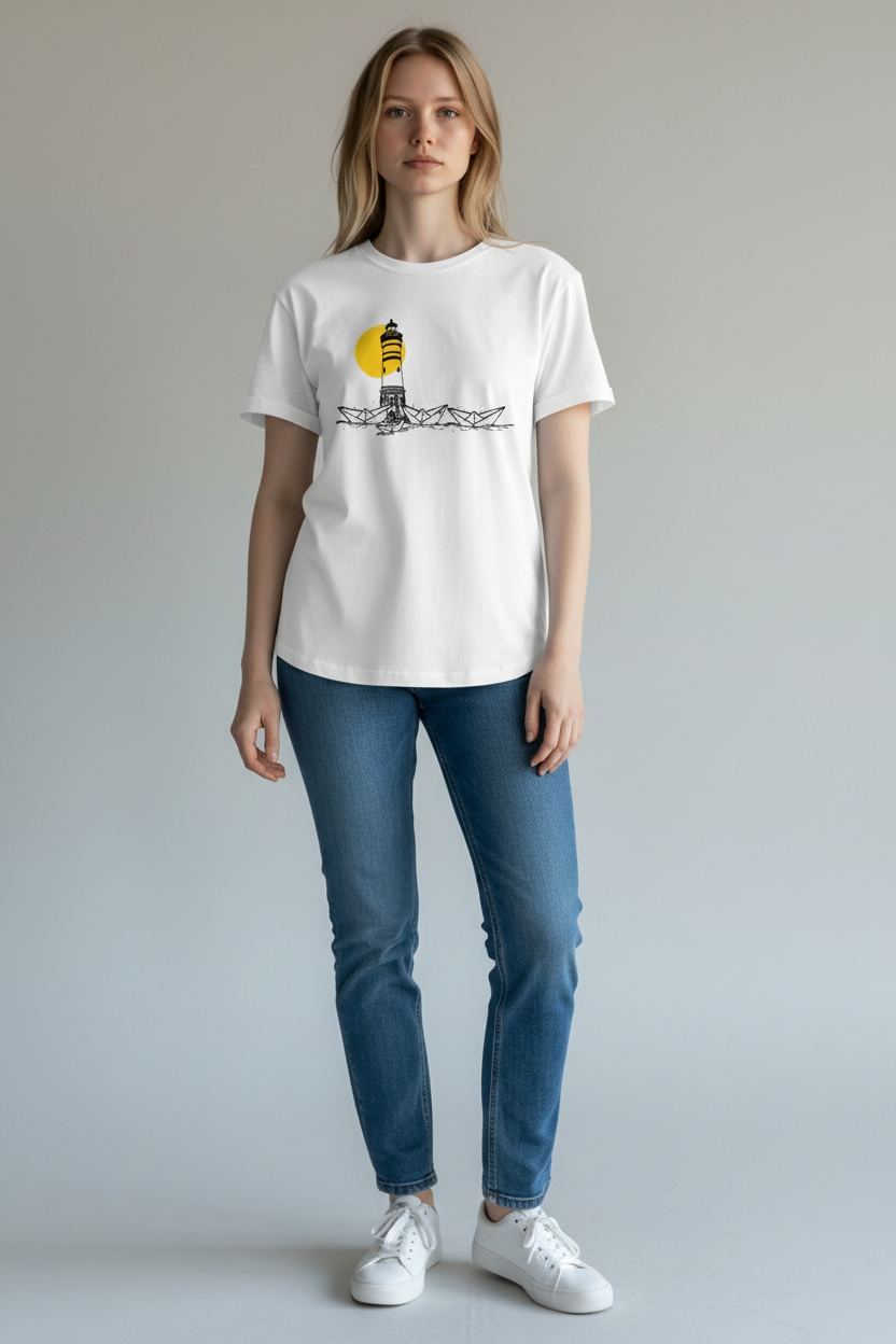 Papierhafen mit Sonne Rolled Sleeve Women T-Shirt