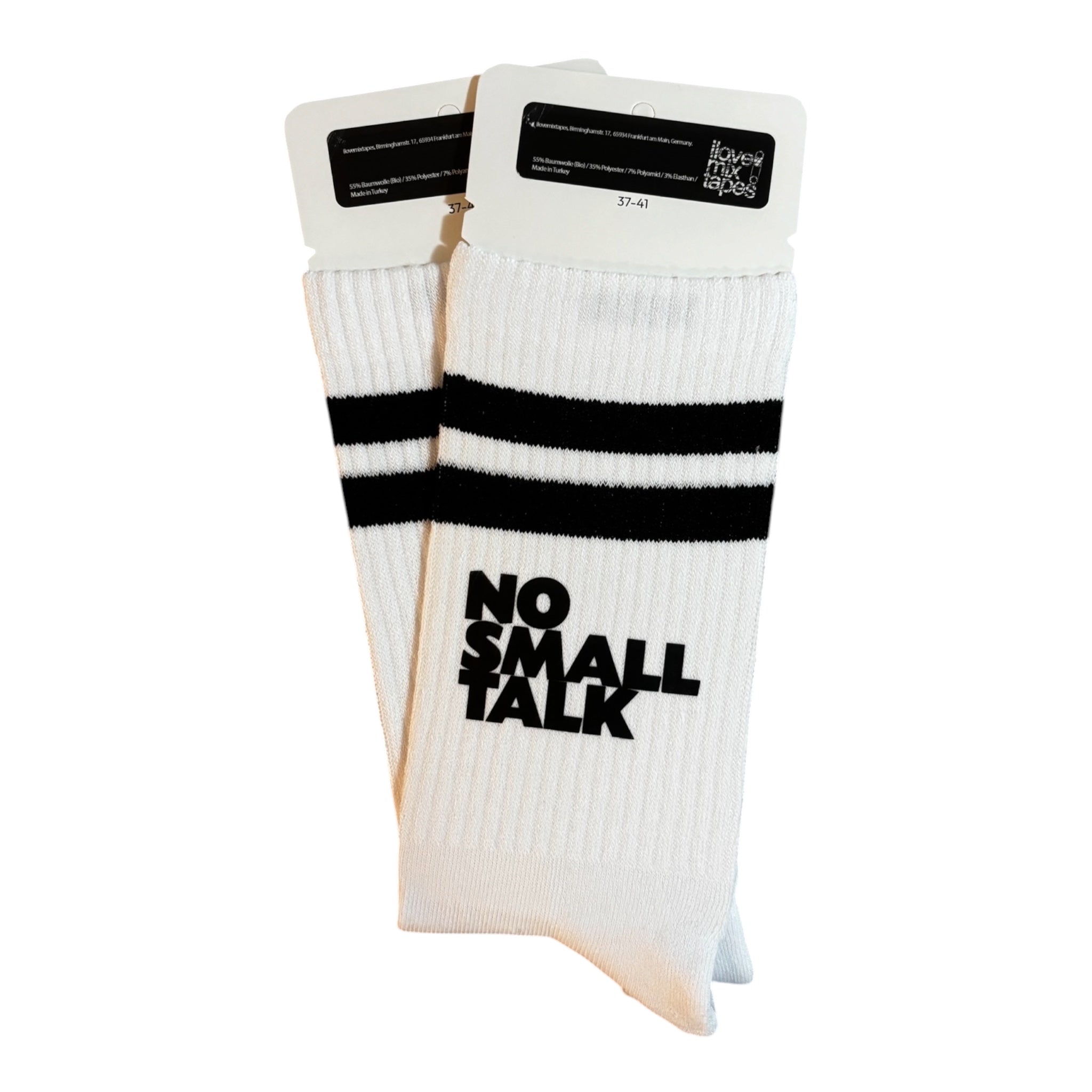 Handbedruckte „NO SMALL TALK“ Socken – fair, bio & mit Liebe im Atelier gefertigt Unisex