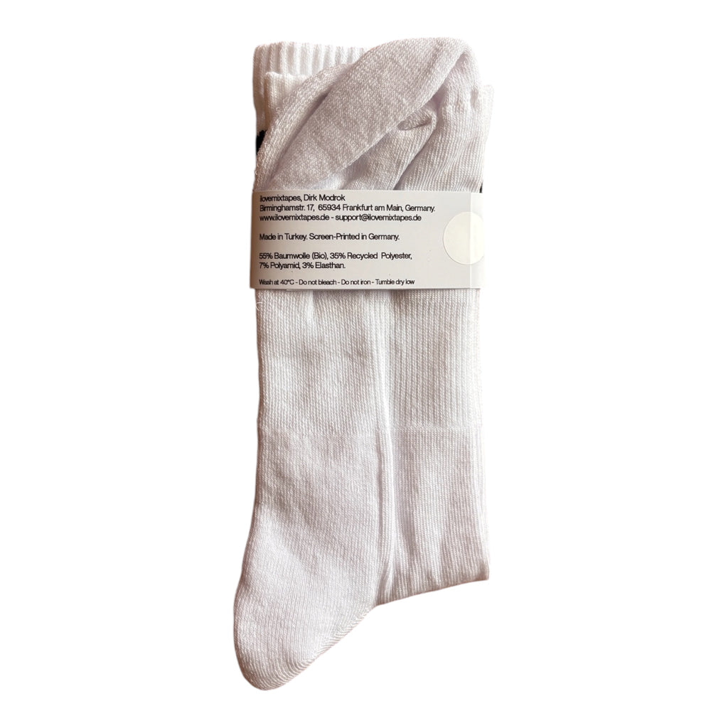 Handbedruckte „Love Music Hate Fascism - Kassette“ Socken – fair, bio & mit Liebe im Atelier gefertigt Unisex