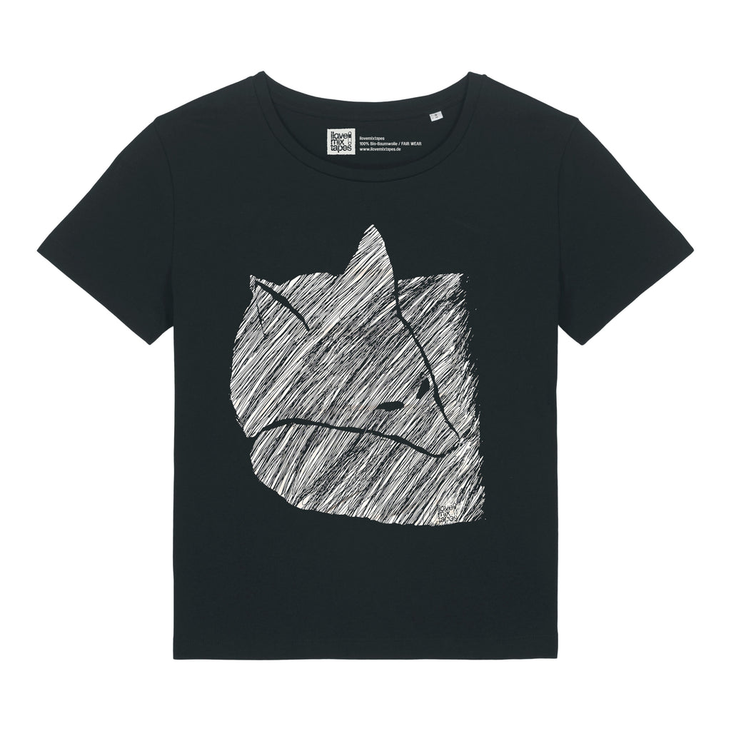 Damen T-Shirt mit weitem Rundhalsausschnitt – Fuchs 2.0 – Schwarz