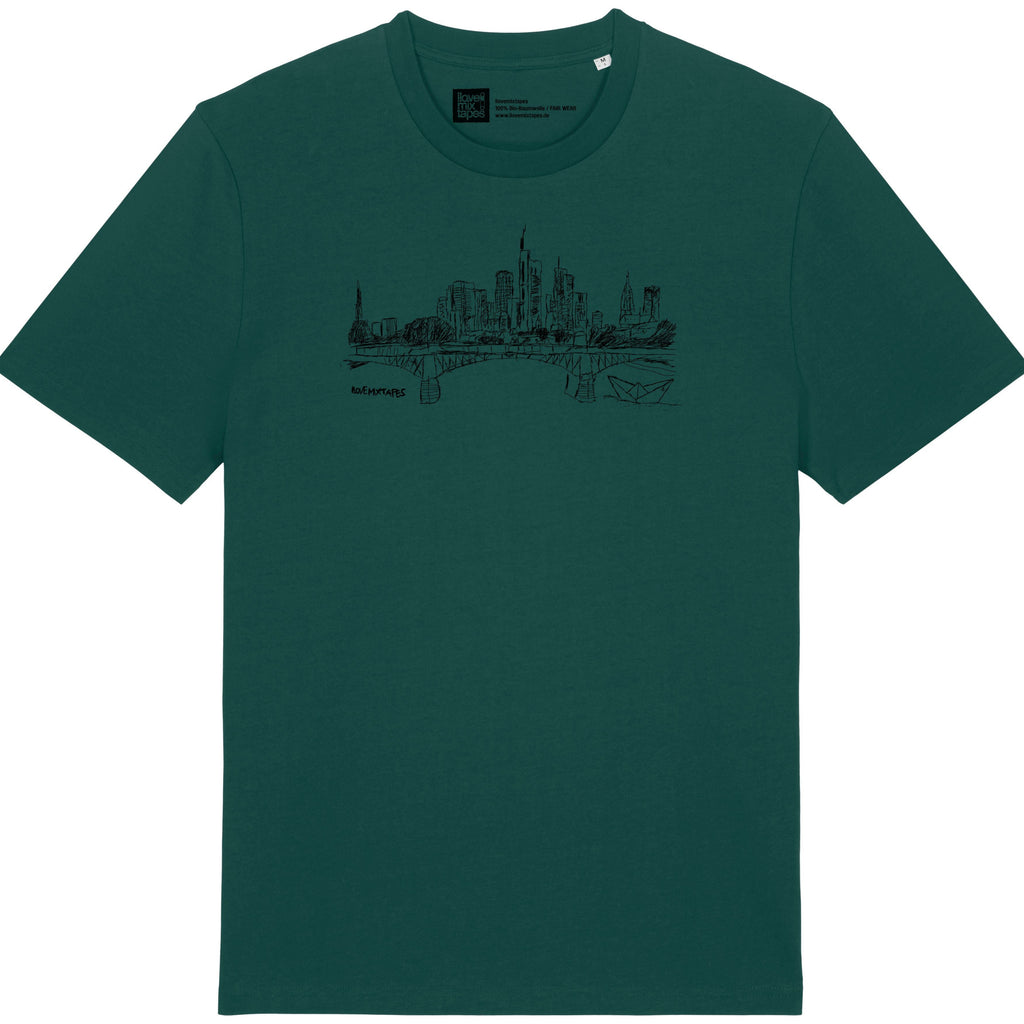 T-Shirt Frankfurt Skyline – Bio-Baumwolle, Fair Wear, Handbedruckt Bottle Green