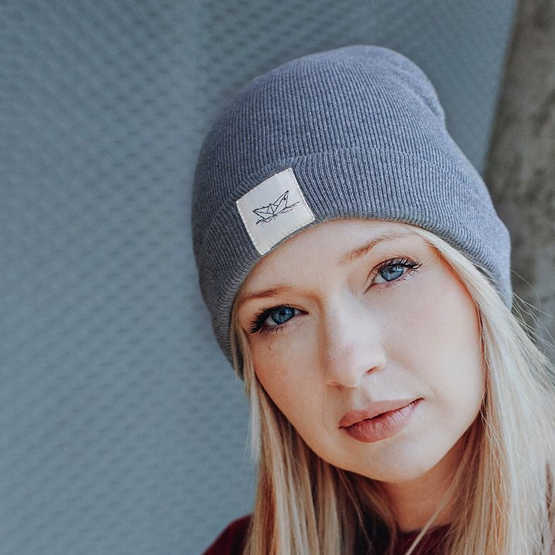 Paperboat Beanie Mütze aus Bio-Baumwolle  I Hergestellt in Portugal Grau