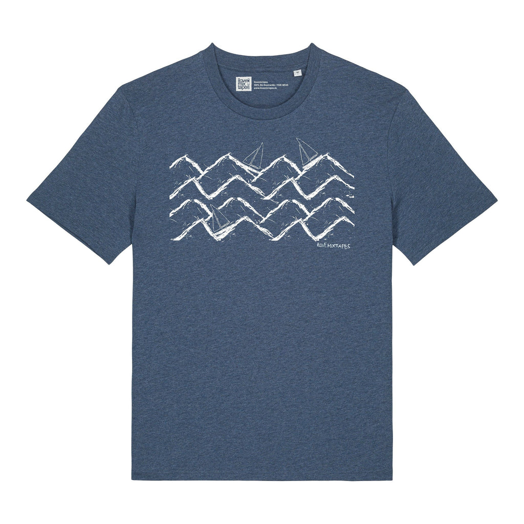 Unisex T-Shirt mit Waves and Boats Motiv - Dark Heather Blue