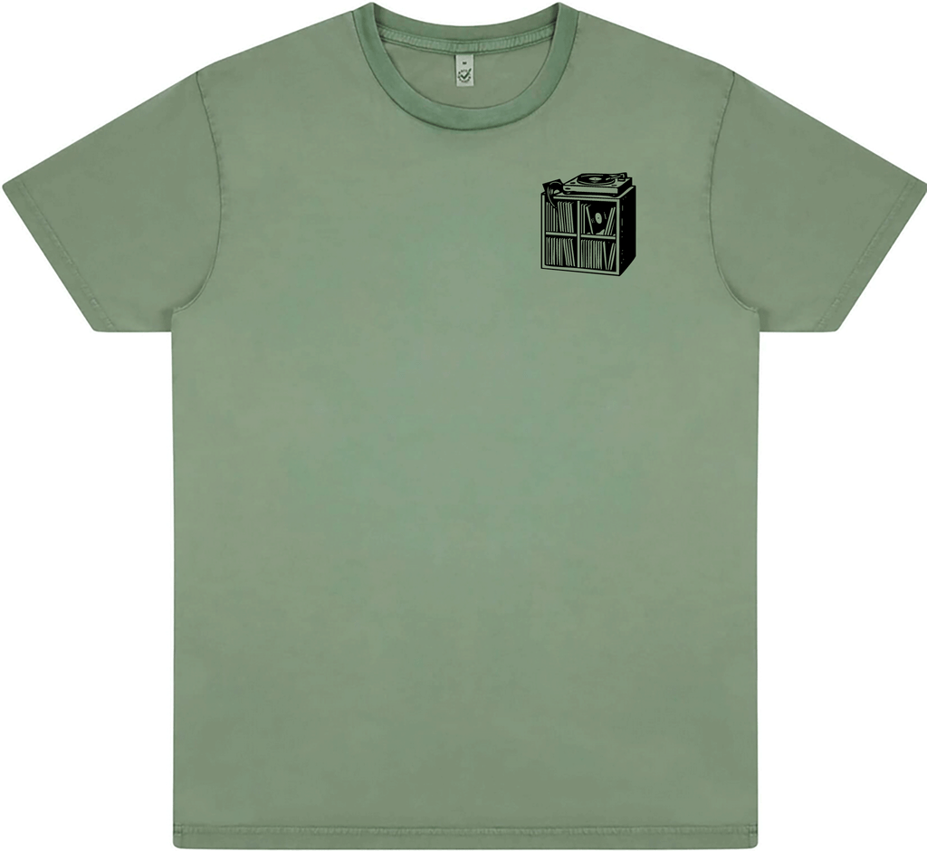 Unisex T-Shirt „Das kleine Plattenregal“ stone washed green
